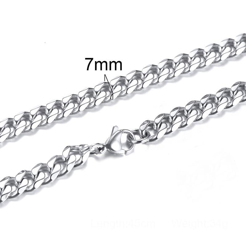 Einfache Punk-Halskette für Männer und Frauen, kubanische Gliederkette, Vintage-Stil, solide Halskette 7MM silber