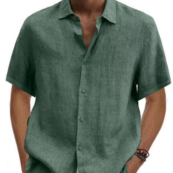 Herrenmode Reverskragen Einfarbige Hemden Kurzarm-Sommerhemden Lässige, lockere, weiche und bequeme Baumwoll-Leinenhemden Herrenoberteile Arbeitshemden XXXL grün