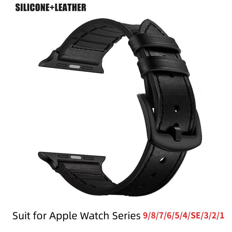 Silikon-Lederarmband für Apple Watch Ultra 2 Strap 10 9 8 7 6 SE 5 4 Sportuhrenarmband 42mm 44mm 40mm 49mm 38mm für Apple Watch 45mm 46mm Band Series10 46mm