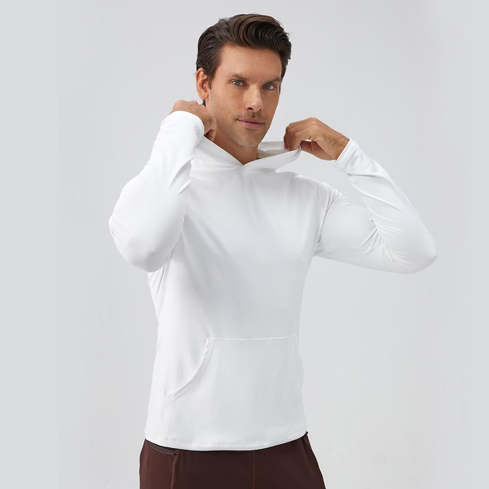 Herren-T-Shirts mit Kapuze, UPF 50+, Sonnenschutz, langärmlig, Sport-Lauf-Angel-Shirts, trockene Passform, sportliches Workout, Lauf-Shirts, langärmlig mit Kapuzen XXL weiß