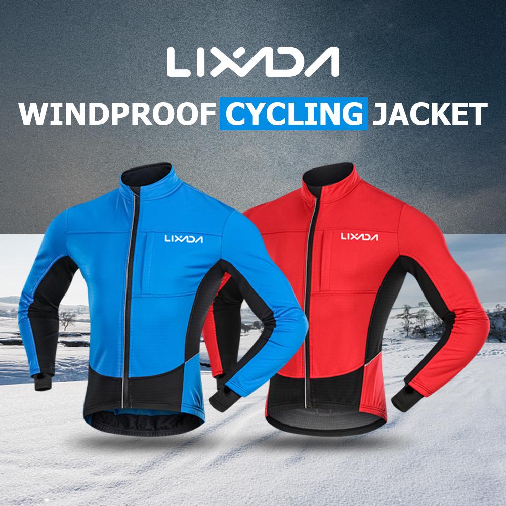 Lixada Herren-Fahrradjacke, winddicht, für den Winter, Thermo-Polar-Fleece, MTB, Fahrrad, Reiten, Laufen L blau