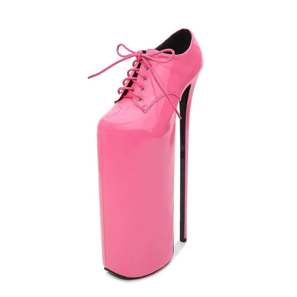 30cm Extreme High Heels Schuhe Kniehoch Schnallenriemen Metallabsätze Crossdresser Schuhe Fetisch Drag Queen Pumps Plateauabsatz 35 rosa