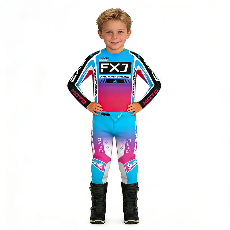 Motocross Kinder Set MX Trikot und Hose Kinder Set Dirt Bike MTB DH UTV Enduro Ausrüstung Kombi Off Road Jugend Rennanzug YM-22 (20-24KG) rosa
