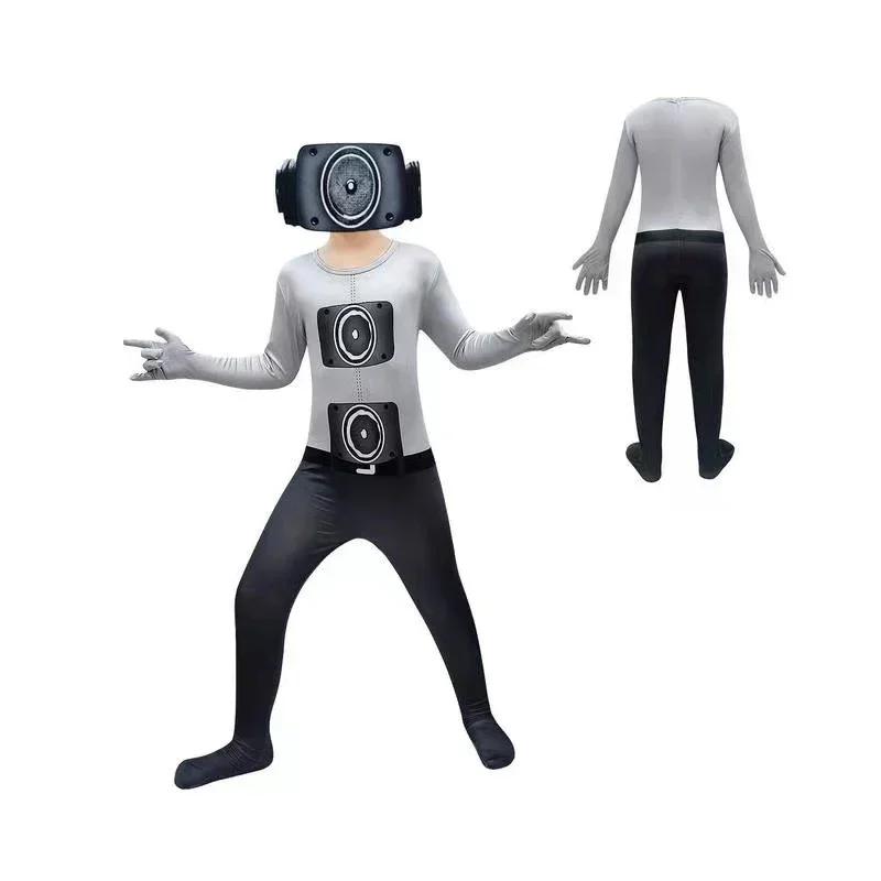 Skibidi Toilettenkostüm, Spiel, Cosplay, Lautsprecher, Mann, TV, Mann, Bodysuit, Overall, Maske, Cosplay, Halloween, Kostüme für Männer und Kinder 140