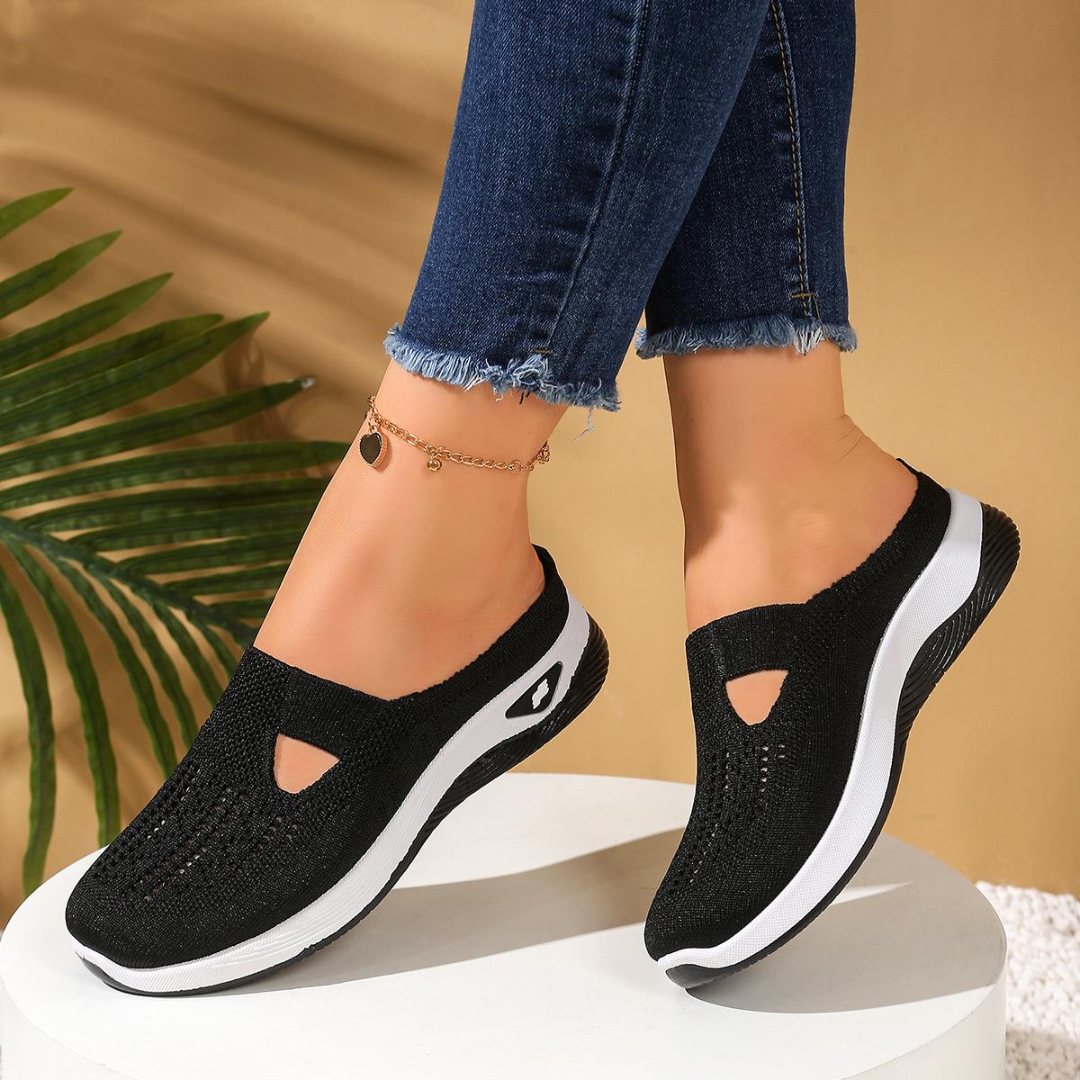 Atmungsaktive Strick-Slipper für Damen, leichte Halbschuhe, bequeme Laufschuhe für alle Jahreszeiten, lässige Outdoor-Sommerschuhe für Damen 40 schwarz