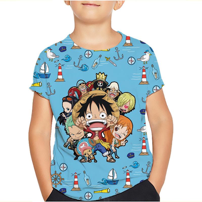 One Piece Luffy T-Shirt Four Emperors Kurzarm Zoro Sanji Chopper Ace Law Tee Kinderkleidung Modekostüme für Kinder Top 150 saure grüne