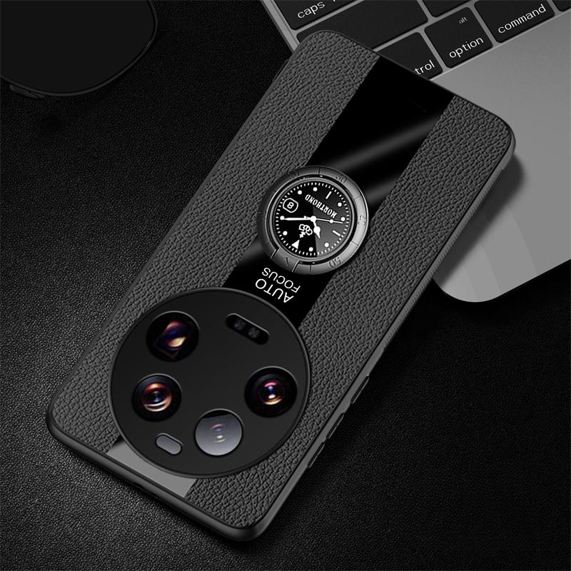 Für Xiaomi 15 Ultra Fall PU Leder Magnetische Ring Halter Telefon Abdeckung für Xiaomi 15 Pro 14 Ultra 14T 13 Lite Matte Weiche Stoßstange Fällen for Xiaomi 14 Pro schwarz