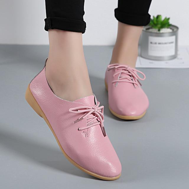 Echtes Leder Sommer Faulenzer Frauen Casual Schuhe Mokassins Weiche Spitz Damen Schuhe Frauen Wohnungen Schuhe Weibliche 41 rosa