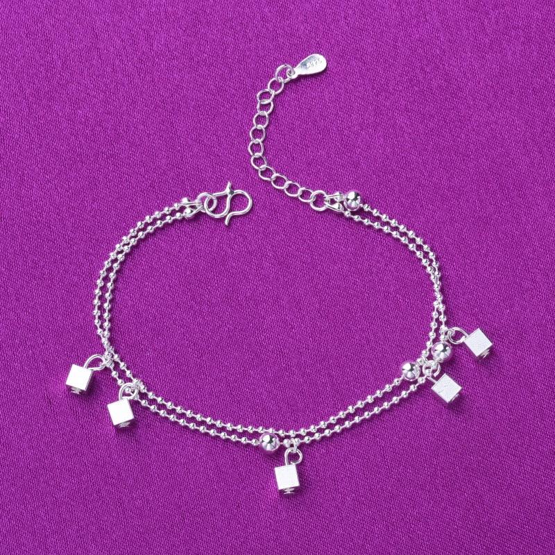 Mode Doppellagiges Quadrat 925 Sterlingsilber Charm Armbänder & Armreifen Fußkettchen Für Frauen Hochzeitsfeier Schmuck A175 purple