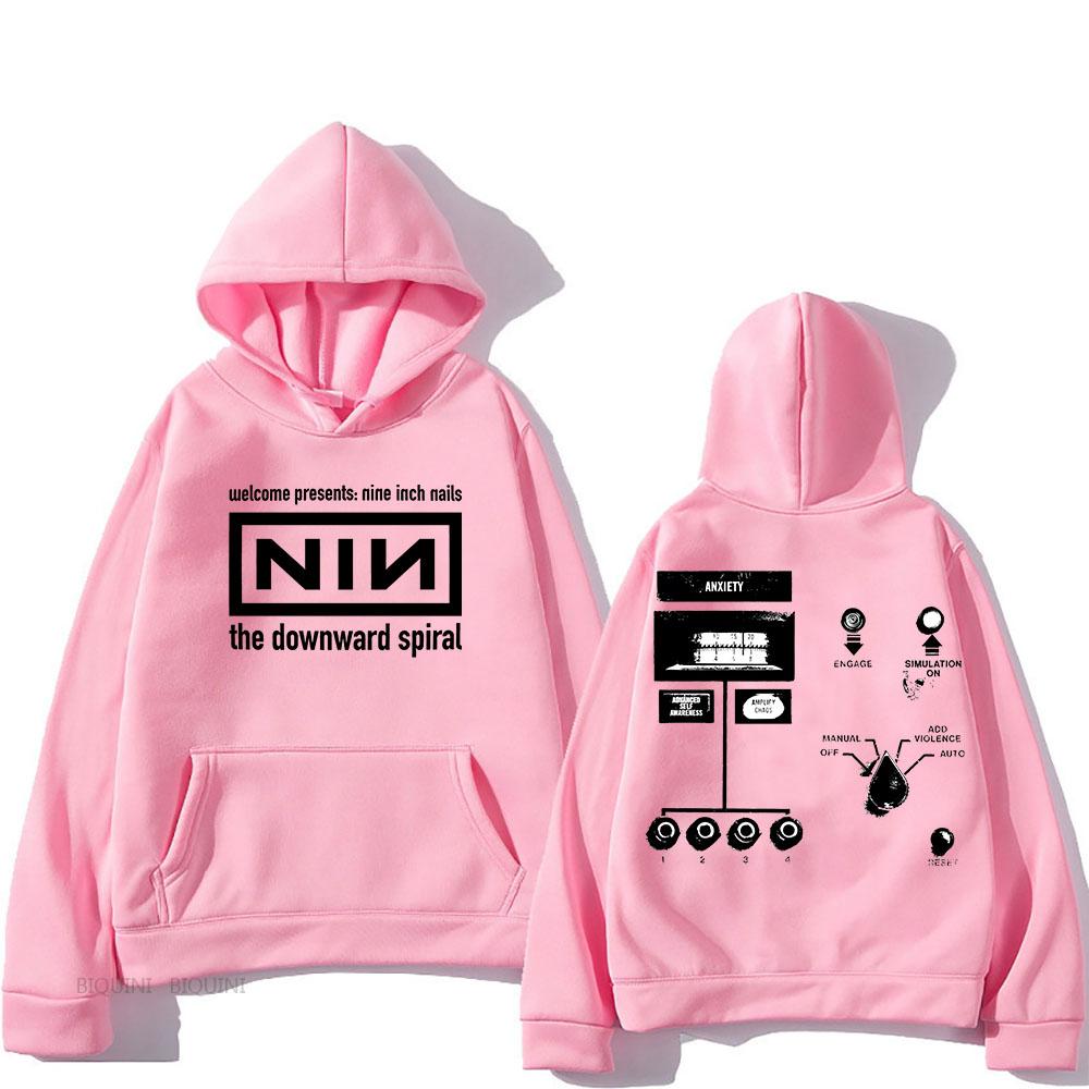 2025 Retro Kapuzen Nine Inch Nails Confirm Tour Fleece Harajuku Sweatshirt für Herbst/Winter Gothic Kleidung Punk Hoody XL rosa