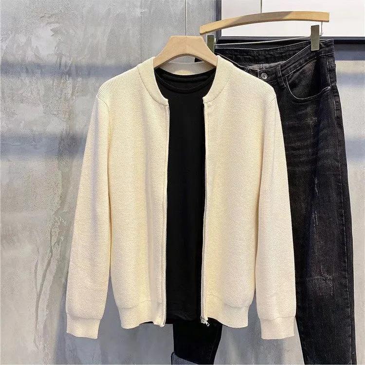 Herbst Herren Casual Patchwork Strickjacke Jacke Herrenmode Koreanische Version des V-Ausschnitts Große Tasche Pullover XXL beige