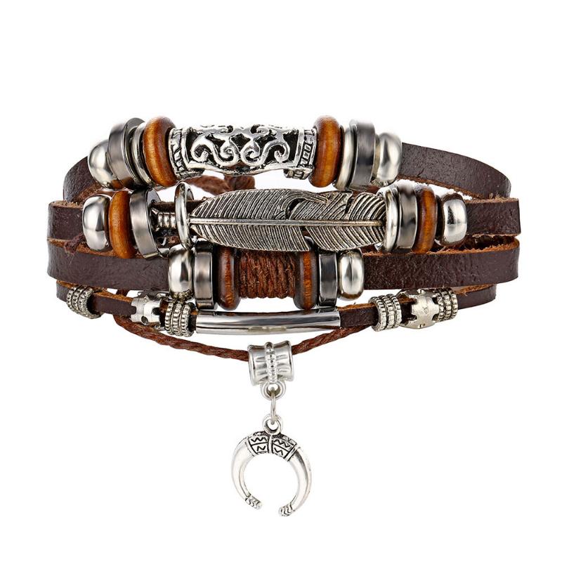 13 Stile, modisches mehrschichtiges hohles Legierungsauge, Ruderblatt, braunes Lederarmband, Herrenschmuck, Geschenk