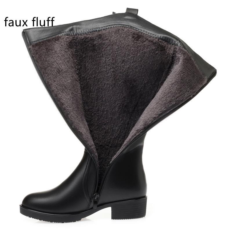 Frauen Stiefel Winter Große Größe Echtes Leder Frauen Lange Stiefel Natürliche Wolle Western Cowboy Stiefel Damen 39