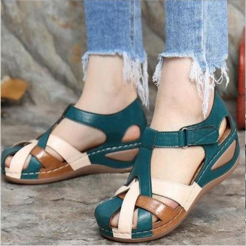 Neue Sommer Frauen Premium Orthopädische Offene spitze Sandalen Weiblichen Hausschuhe Vintage Anti-slip Atmungsaktive Hausschuhe Plus Größe Sandalen 43 grün