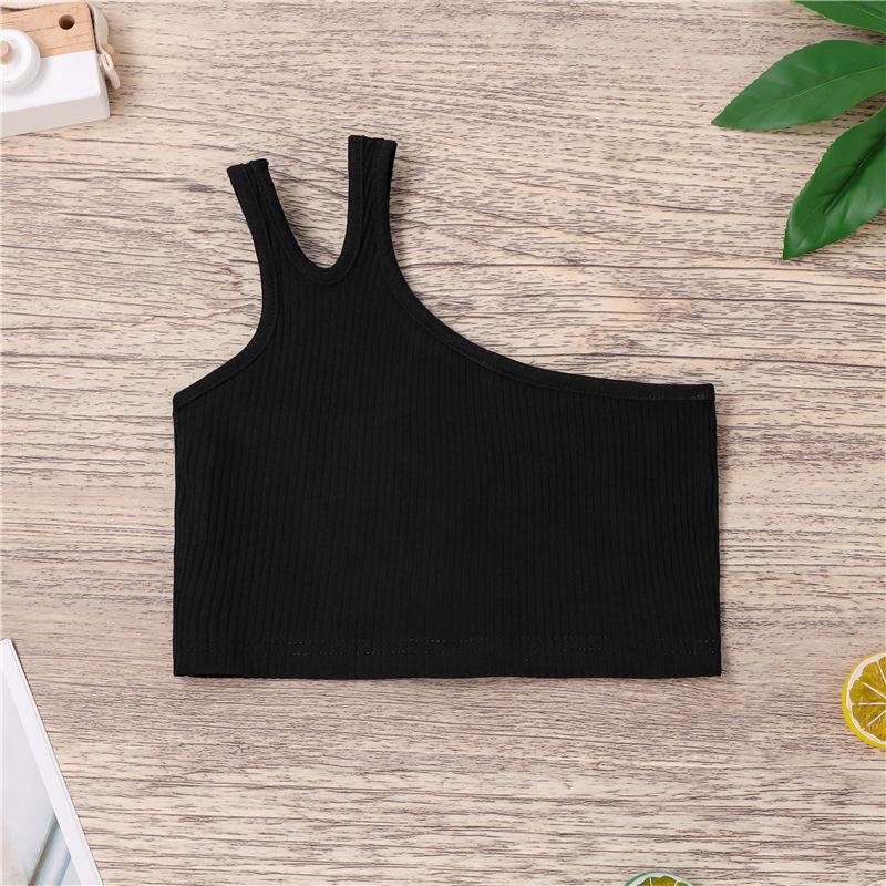 Kinder Mädchen Leibchen Enge Crop Tops Kleidung Sommer One-Shoulder Ärmellose Westen 110 schwarz