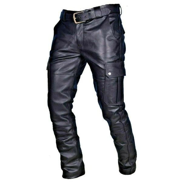 Lässige Herrenlederhose mit verstellbaren Riemen Stilvolle Bequeme Passform Perfekt für den Alltag Modische Lederhose für Herren XXXXL schwarz