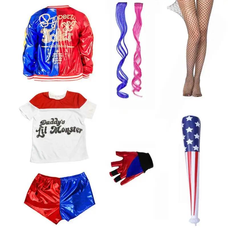Mädchen Harley Squad Monster Shirt Quinn Kostüm Bedruckte Jacke Hemd Hose Handschuhe Suicide Quinn Cosplay Halloween Kostüm 150 red