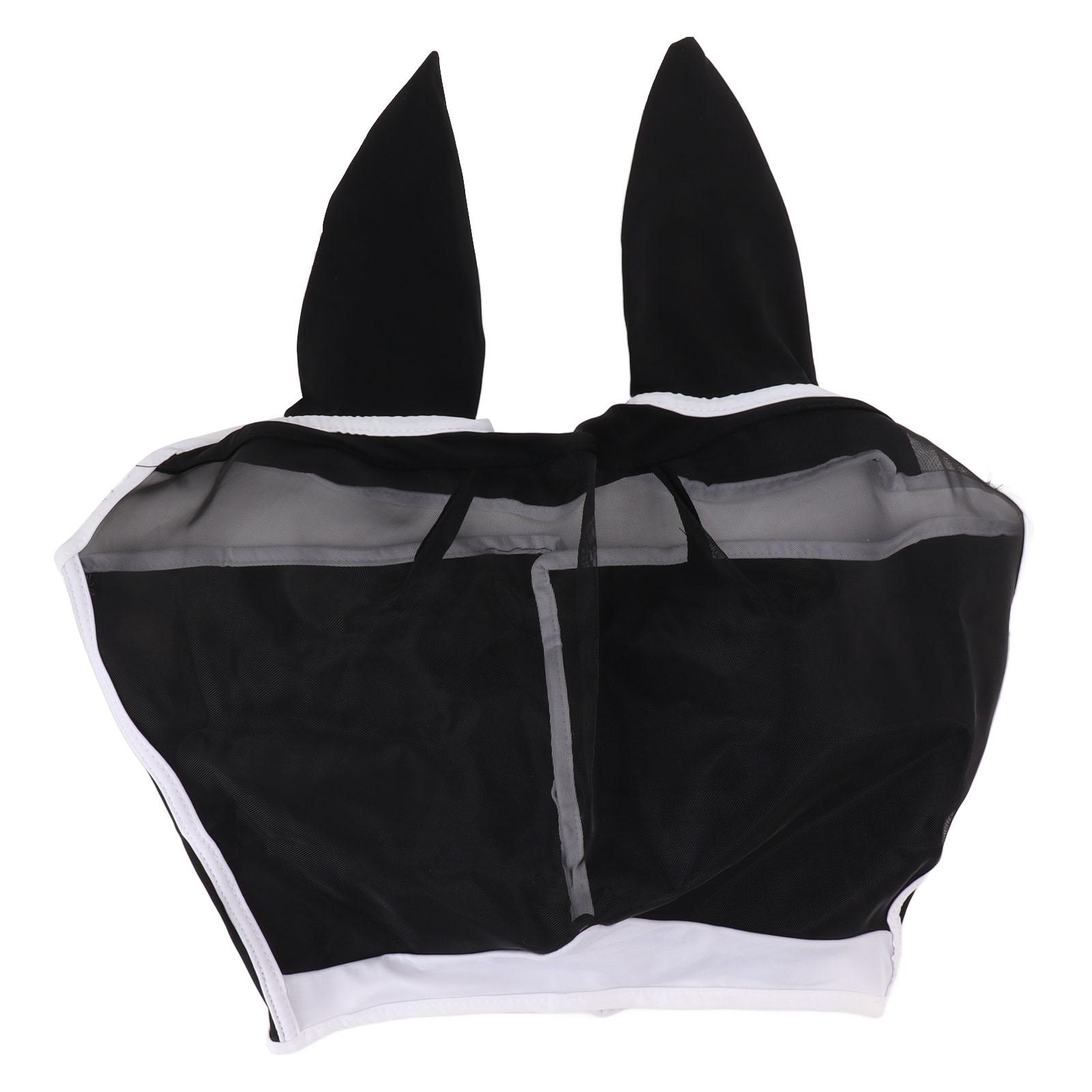 Fliegenmaske für Pferde, rundum aus Netzgewebe, atmungsaktiv, Fliegenmaske, elastisch, UV-Schutz, Gesichtsmaske für Pferde mit Ohren S Size schwarz