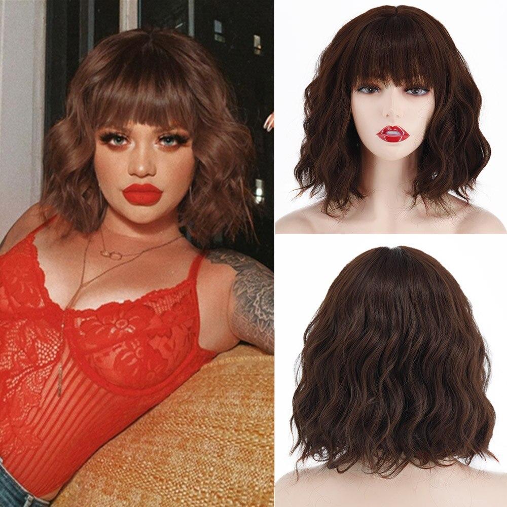 LISI HAIR Kurze Bob Wellenförmige Frisur Ombre Blonde Schulterlange Perücke Für Frauen Halloween Cosplay Synthetische Faser 12inches