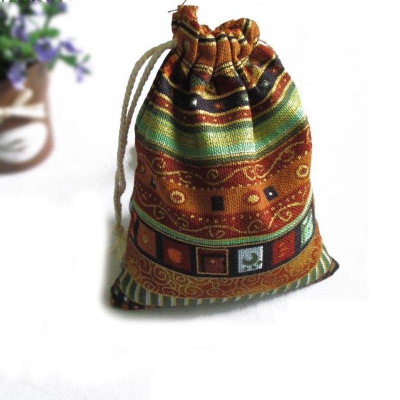 Charm Beutel 1Stk Leinen Bunt Farbe Flachs Kordelzug Taschen Schmuck Geschenk Taschen Tribal Tribe