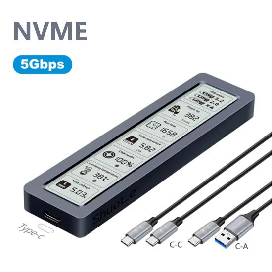M.2 SSD Gehäuse NVME SATA SSD Gehäuse 10Gbps M.2 auf USB Typ C Intelligente digitale Anzeige Externe SSD Box Adapter Unterstützt UASP Only NVME