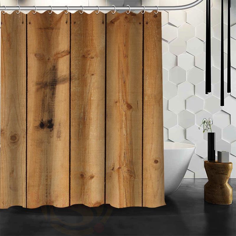 Benutzerdefiniert Der alte Wald, farbiges Holz Duschvorhang Wasserdicht Polyestergewebe Benutzerdefinierter Badezimmervorhang Haken 150x180cm hellgrüne
