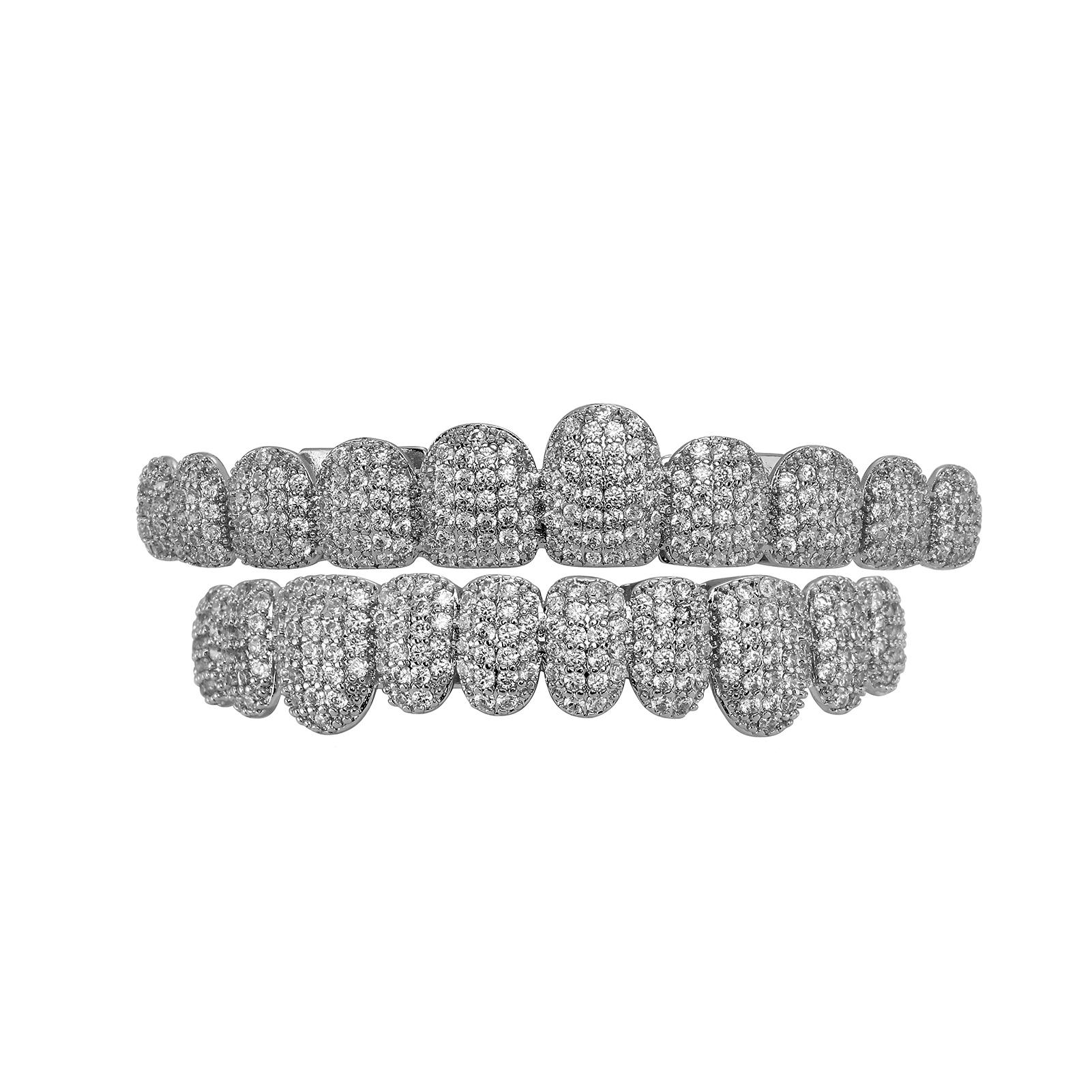 TOPGRILLZ Iced Out 10 Obere & 10 Untere 5A CZ Steine Zähne Grillz Punk Rapper 14K Gold Plated Zirkon Zahnkappen Für Mundschmuck gray
