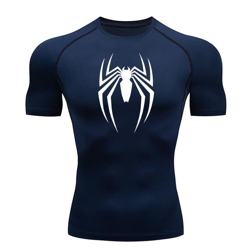 Sommer-Lauf-T-Shirt für Herren, kurzärmelig, Kompressionsshirt, Fitnessstudio, Sportoberteil, Weiß und Schwarz, schnelltrocknend, atmungsaktiv, MMA-Fitnessbekleidung S blue