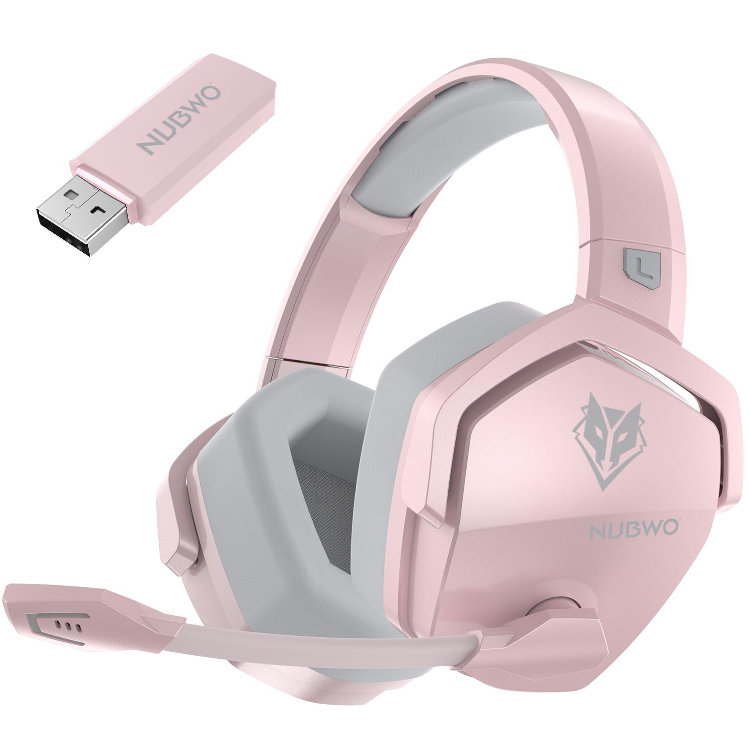 NUBWO G06 2,4 GHz kabelloses Gaming-Headset, 3-in-1 Gamer-Kopfhörer kabellos für Playstation-Konsole, Bluetooth-Modus für Switch, kabelgebundener Modus für Controller Bluetooth 5.0 / 2.4Ghz rosa