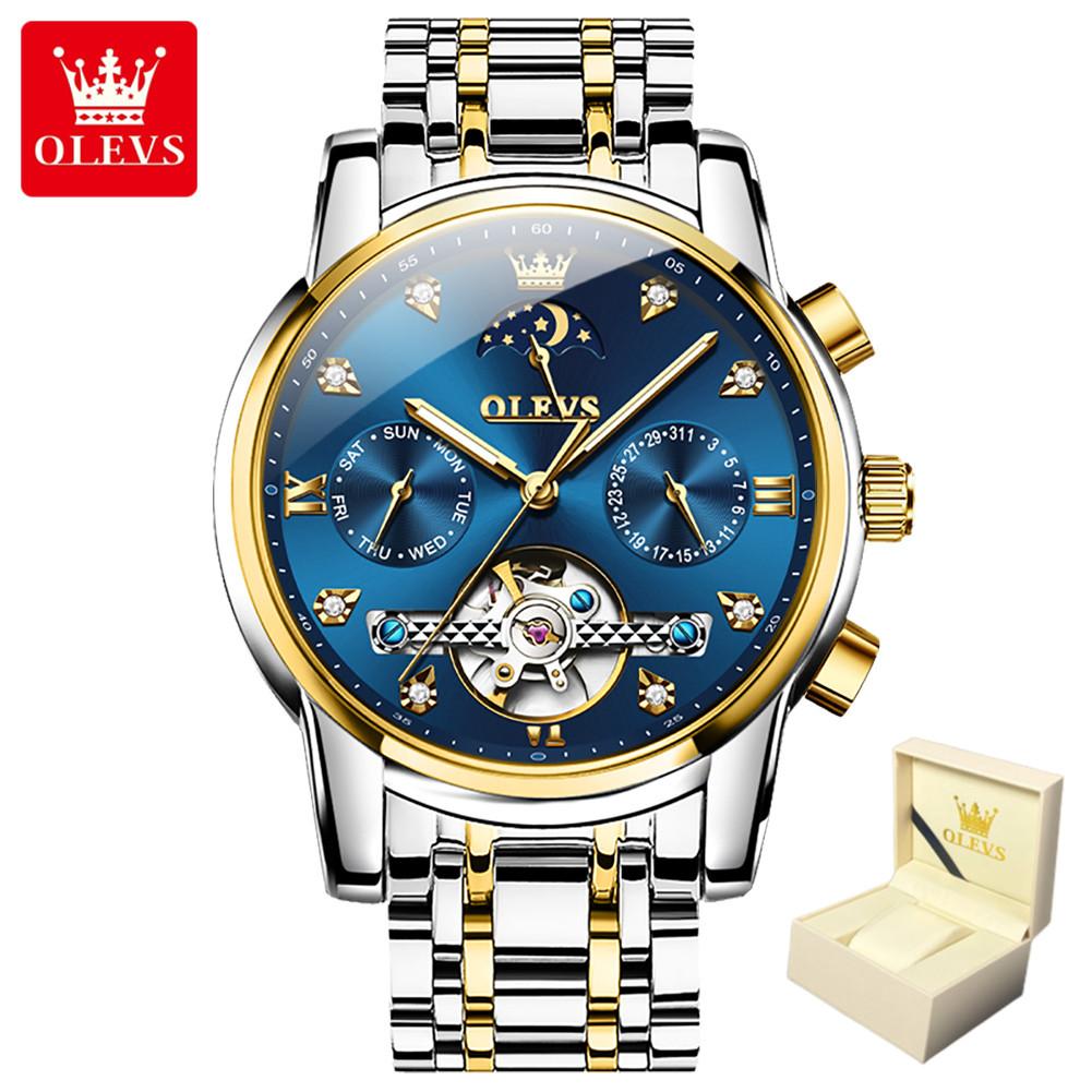 OLEVS Herrenuhr Automatische Mechanische Uhr Mondphase Hohle Mechanische Herrenuhr