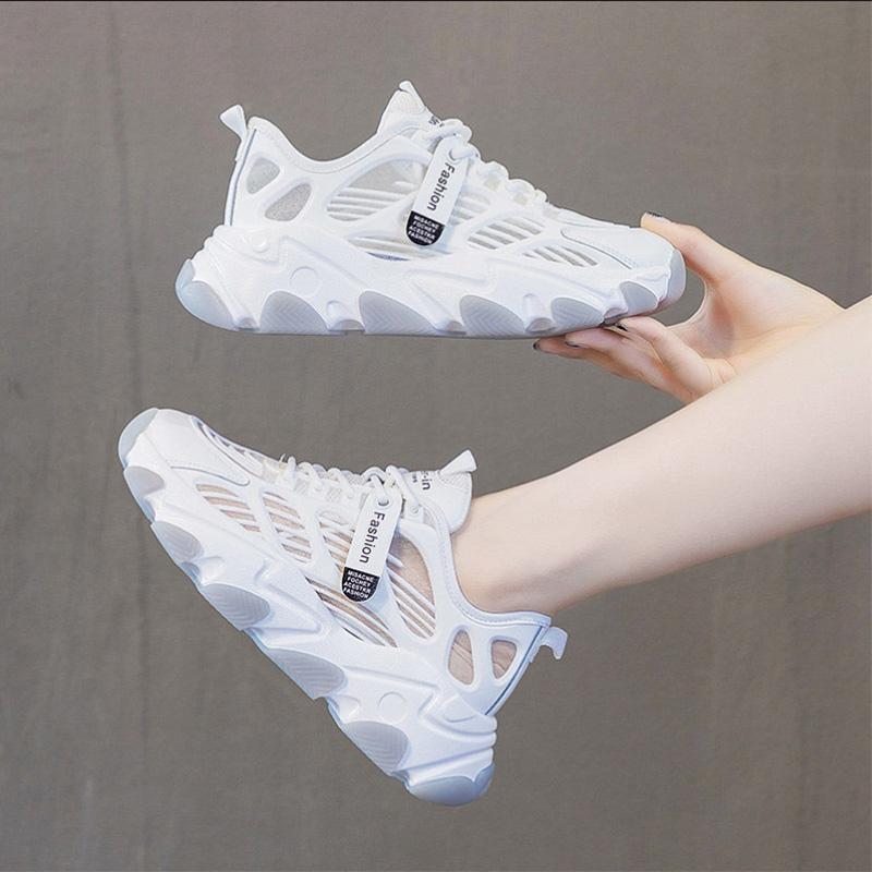 Daddy-Schuhe für Damen, dicke Sohle, erhöhte All-Match-atmungsaktive weiße Schuhe, Sommer, dünne, lässige weiße Mesh-Sneakers 35
