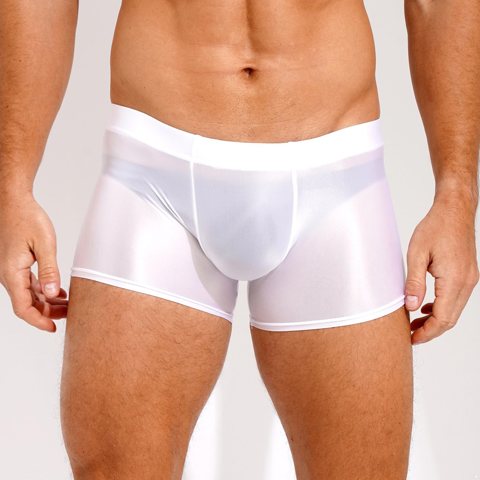 Glänzende Herren-Boxershorts, Unterwäsche, niedrige Leibhöhe, Unterhose, Unterwäsche, Pool-Party, Strand-Volleyball-Shorts, Strandmode L weiß