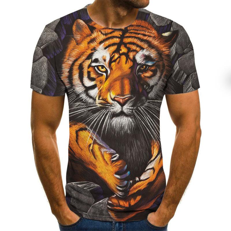 Sommer Herren T-Shirt 3D-Druck Tees Tiger Löwe Lose Rundhals Kurzarm Tops Herrenbekleidung M