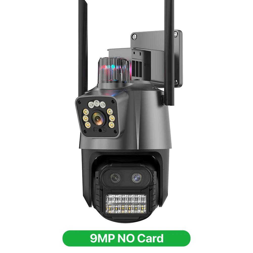 Neue 4K 9MP HD EU IP Kamera Outdoor 8X Zoom Drei Objektiv Dual Screen Wifi PTZ Kamera 4MP Polizei Licht alarm Video Überwachung Onvif ICSEE 9MP NO Card