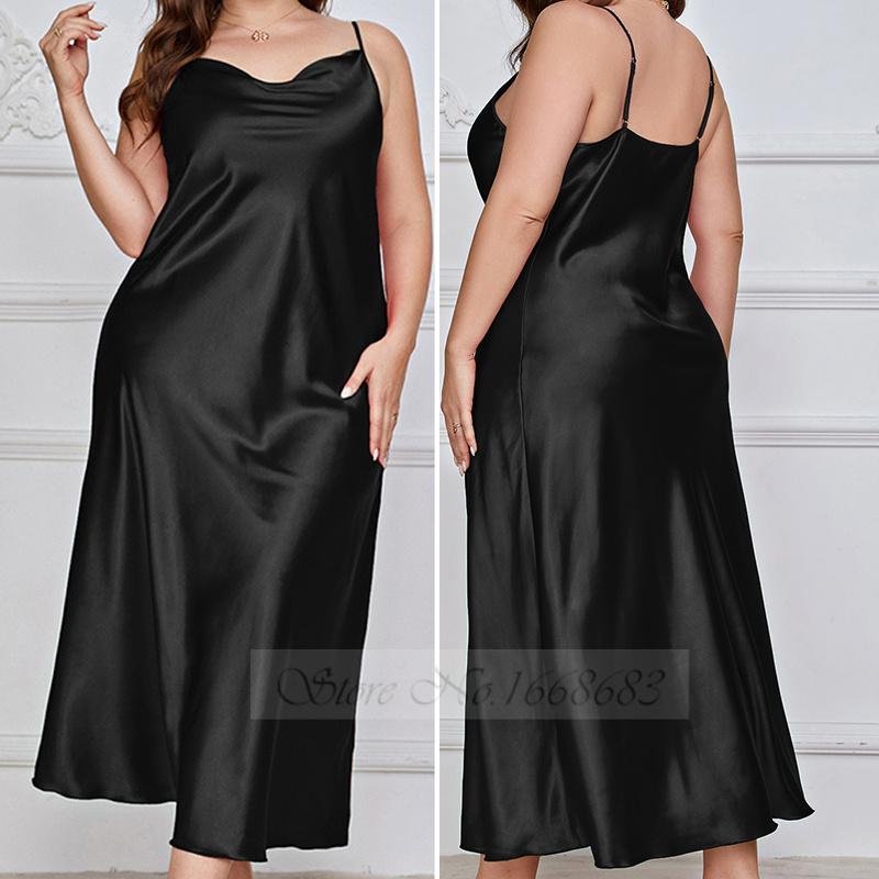 Pyjamas, Nachthemd mit Hosenträgern für Damen, Intime Unterwäsche, Sexy Pyjamas mit Hosenträgern, Unterwäsche, Lockere Hauskleidung aus Satin 4XL black