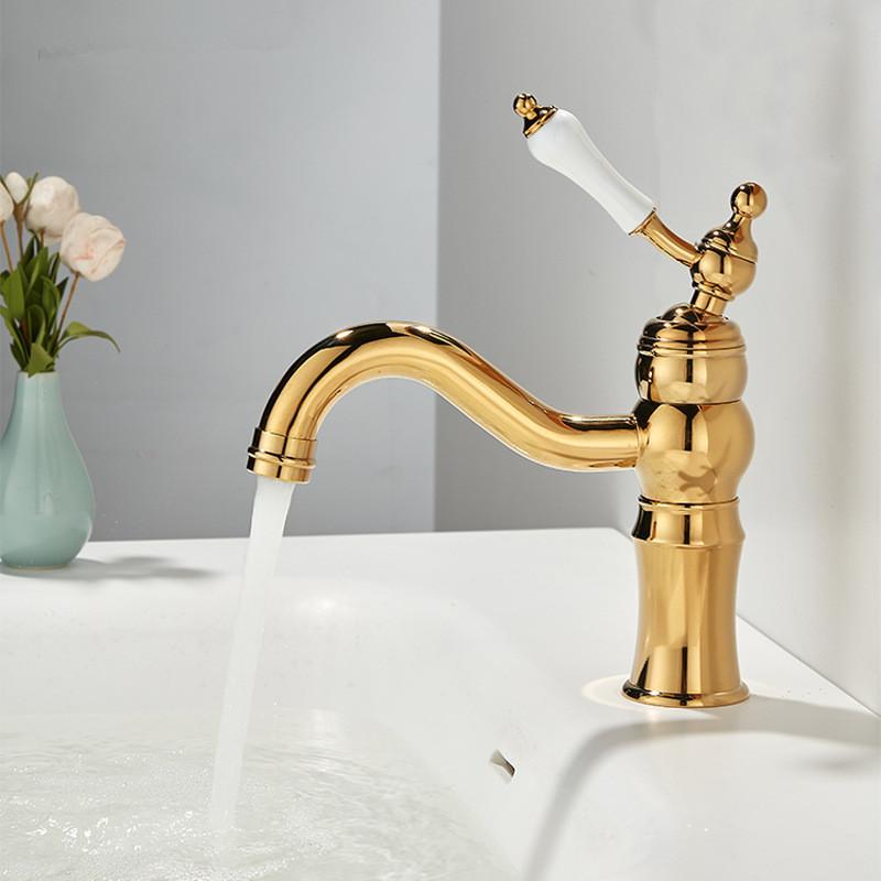 Tuqiu Gold Badezimmer Wasserhahn Messing Antik Badezimmer Waschbecken Wasserhahn Kalt- und Warmwasser Mischbatterie Waschbecken Wasserhahn Einloch Waschtischarmatur