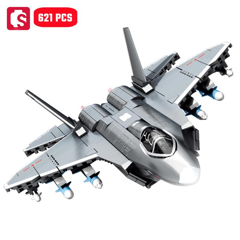 SEMBO Trägergestützter Jagdbomber Bausatz Bausteine MOC Bewaffnetes Flugzeug Flugzeug Konstruktionssets für Jungen Spielzeug Geschenke no box