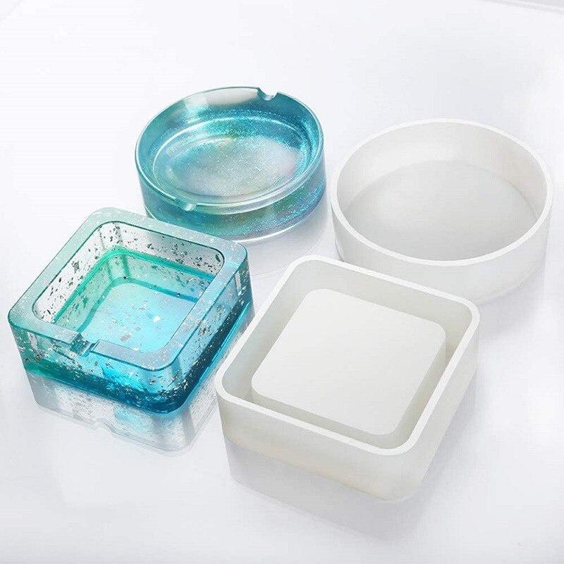 Neu Spiegel Aschenbecher Silikon Form Kristall Epoxy UV Harz Kunststoff Manuelle Blume Container Glänzend Poliert Round