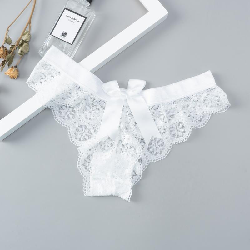 Sexy Spitzen-Tanga für Damen, Schmetterling, niedrige Taille, Höschen, transparenter Ausschnitt, Dessous, Damen-Slip, T-Rücken, Damenunterwäsche M weiß