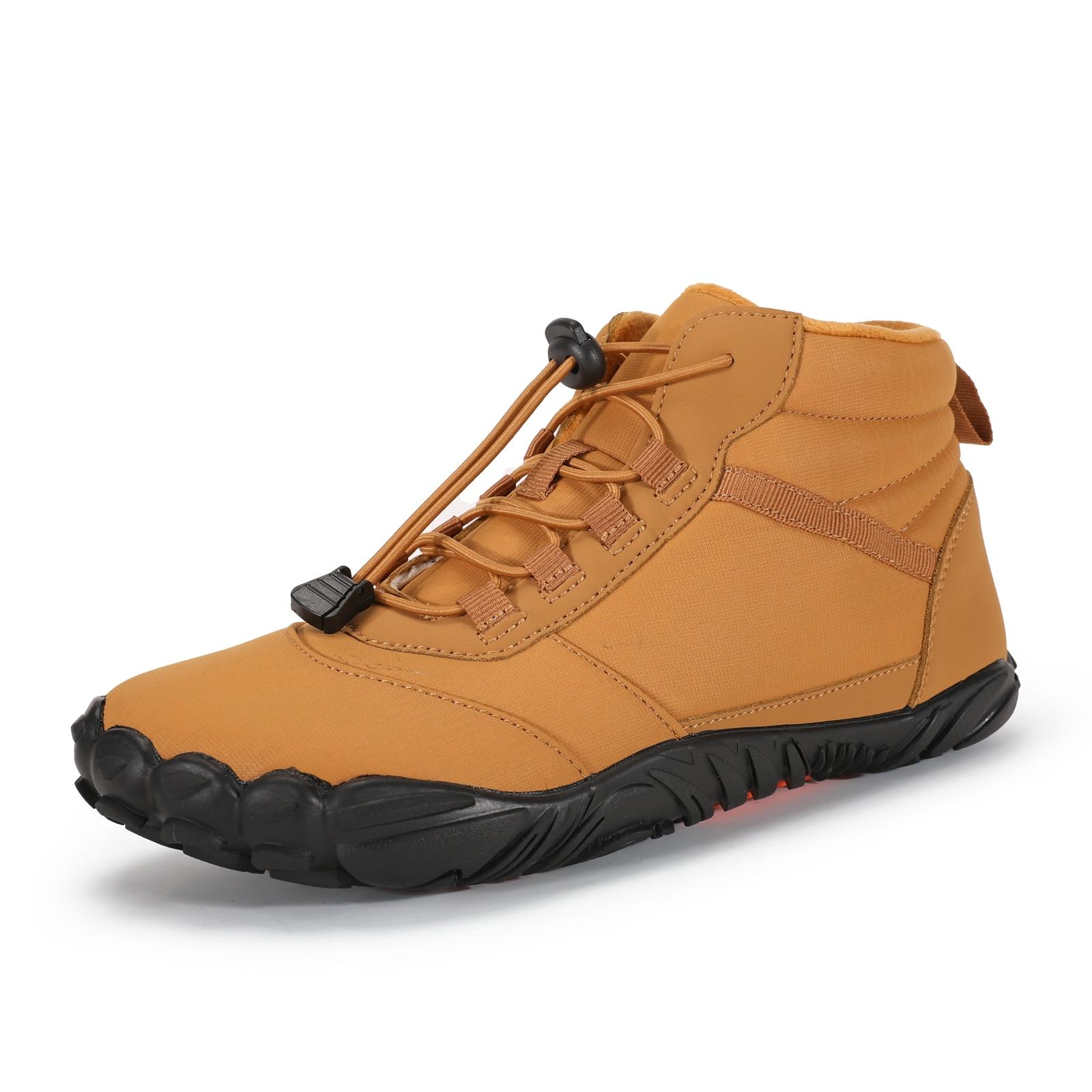 Winter Barfußschuhe Herren Wasserdichte Sneaker Knöchel Schneeschuhe Plüsch Wanderstiefel Warme Sportschuhe Große Größe 47 Schwarz 47 gelb