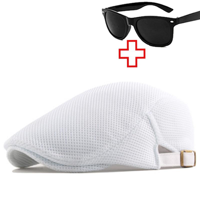 Sommer atmungsaktiver Newsboy-Hut, hohles Mesh-Sonnenschutz-Cap, Unisex-Sport-Baskenmütze, Outdoor-Trucker-Cap weiß