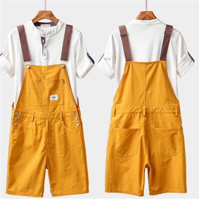 Herren Retro Latzhose Herren Sommer Locker Gerade Lässige Arbeitskleidung Shorts 5XL gelb