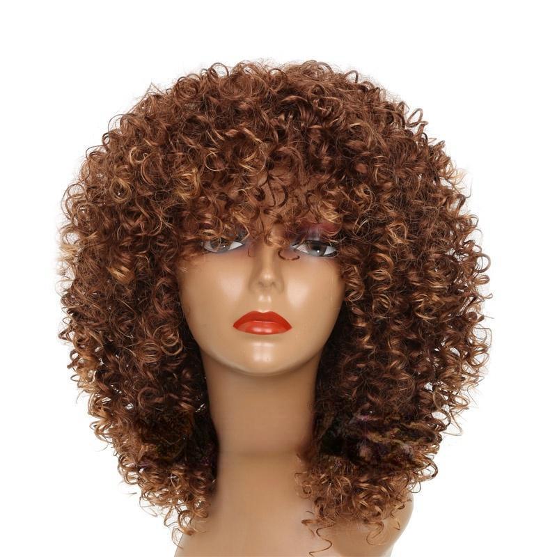 LISI HAIR Afro-Damenmode, kurze, verworrene, lockige Perücke, Kunstfaser-Perücke, Schwarz, Grau, Blond, Braun, Farbe, Perücke für Frauen braun