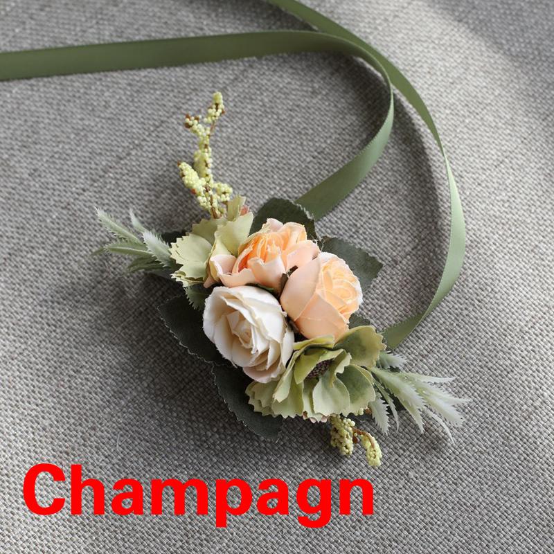 1PC Künstliche Seide Kunststoff Rose Blumen Bräutigam Boutonniere Pin Anzug Corsage Braut Knopfloch Hochzeit Handgelenk Blume Party Decor