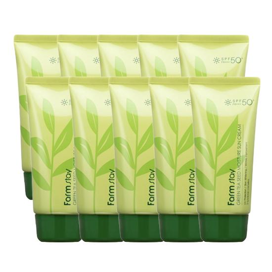 FARM STAY Grüner Tee Samen Feuchtigkeits Sonnenschutzcreme LSF 50+ PA +++ 70g (5 Optionen) 10pcs