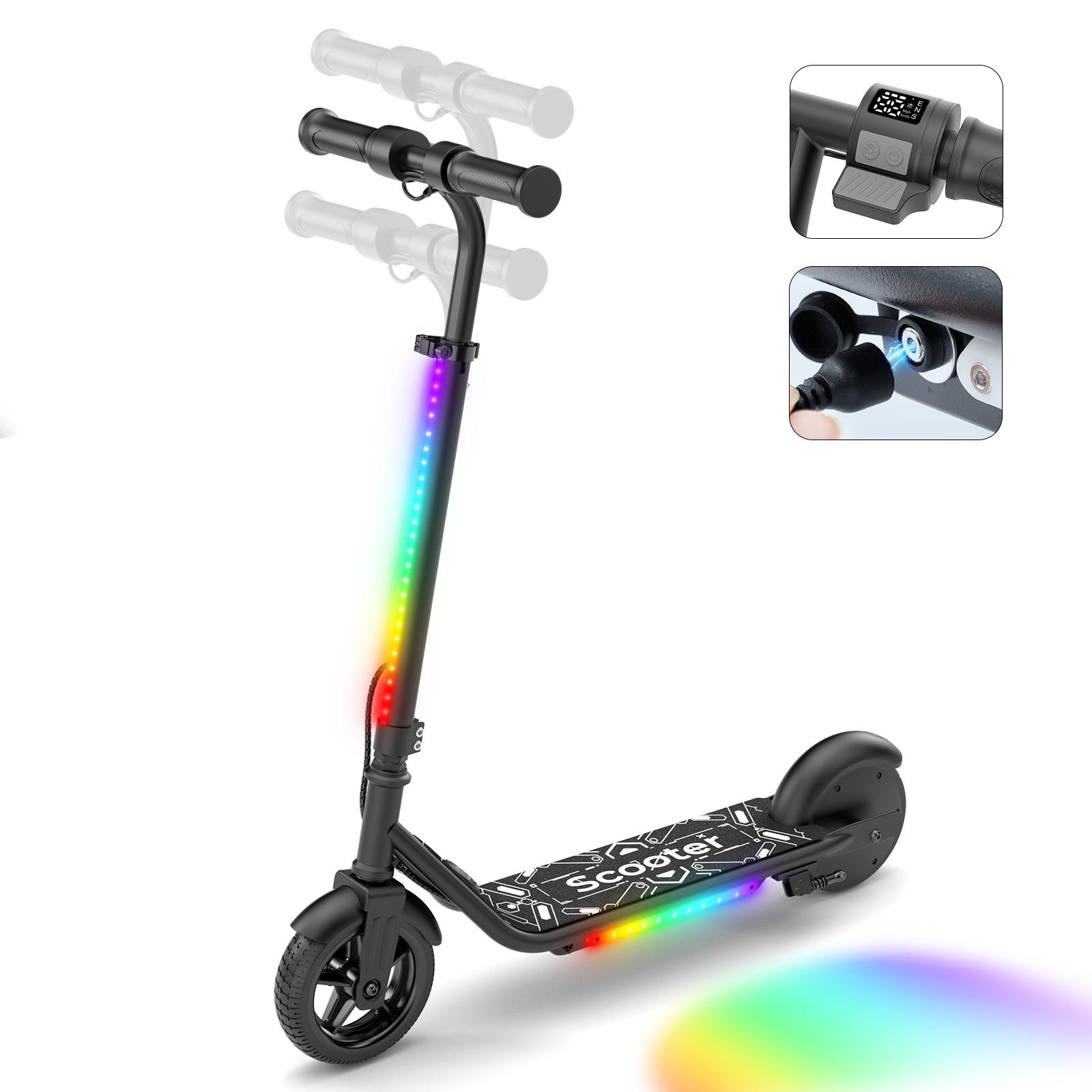 K2Pro Kinder Elektroroller 150W Motor 2,6Ah Akku 3 Geschwindigkeiten 5-16KM/H LED Licht Trittbrett & Lenker Max. Belastung 70KG Elektroroller für Kinder schwarz
