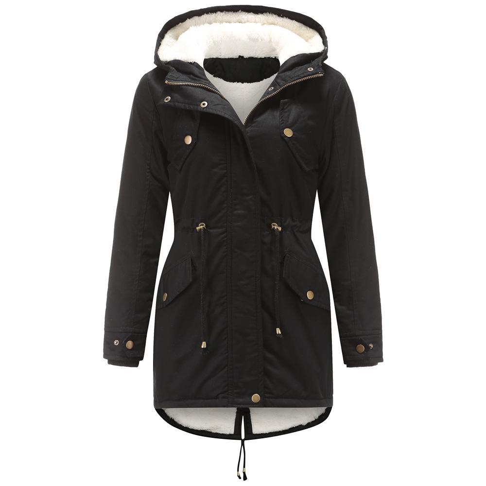 Gepolsterter Damenmantel für Herbst und Winter, lässiger Damen-Parka mit Kapuze, verdickte, mit Baumwolle gepolsterte Jacken, Mantel XXXXL schwarz