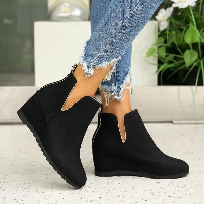 Mode Damen Stiefeletten Neue Track Designer Spitz Westernstiefel Damen Trend Mode Plateau Keilabsatz Schuhe für Damen Zapatos De Mujer 40 schwarz