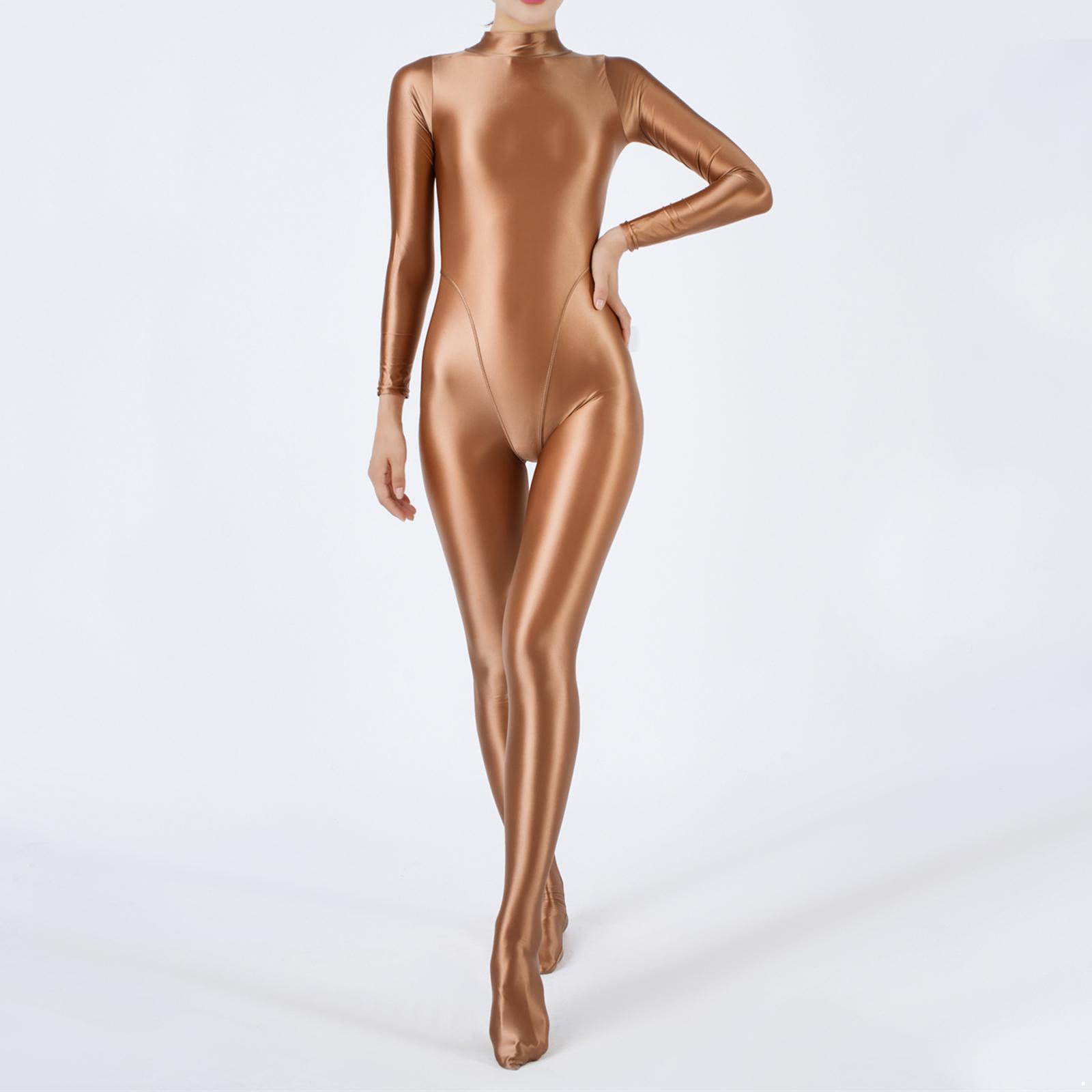 Damen Club Dance Show Kostüm Skinny Jumpsuit Ganzkörper-Bodysuit Bodystocking Rash Guard zum Tauchen Surfen Yoga Pole Dance XL kaffeebraun