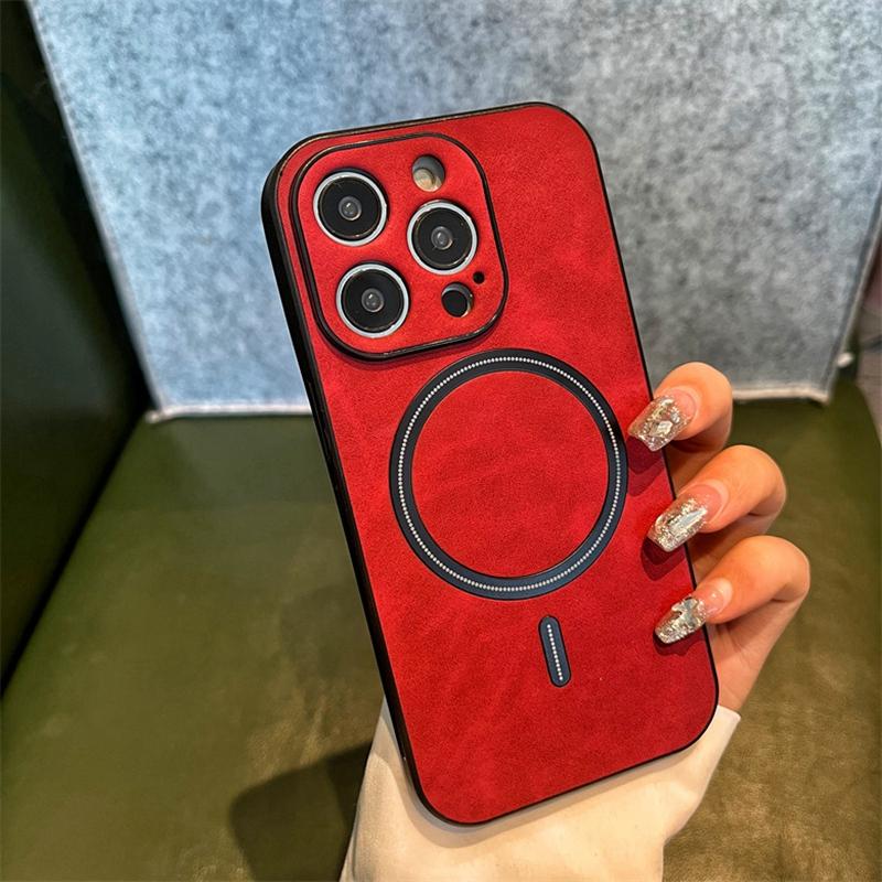 Retro Wireless Charging magnetische PU Leder Handytasche für iPhone 14 13 12 11 Pro Max Plus X Xs XR Xs Max Stoßstange stoßfeste Hüllen Abdeckung iPhone 12 Pro Max rot